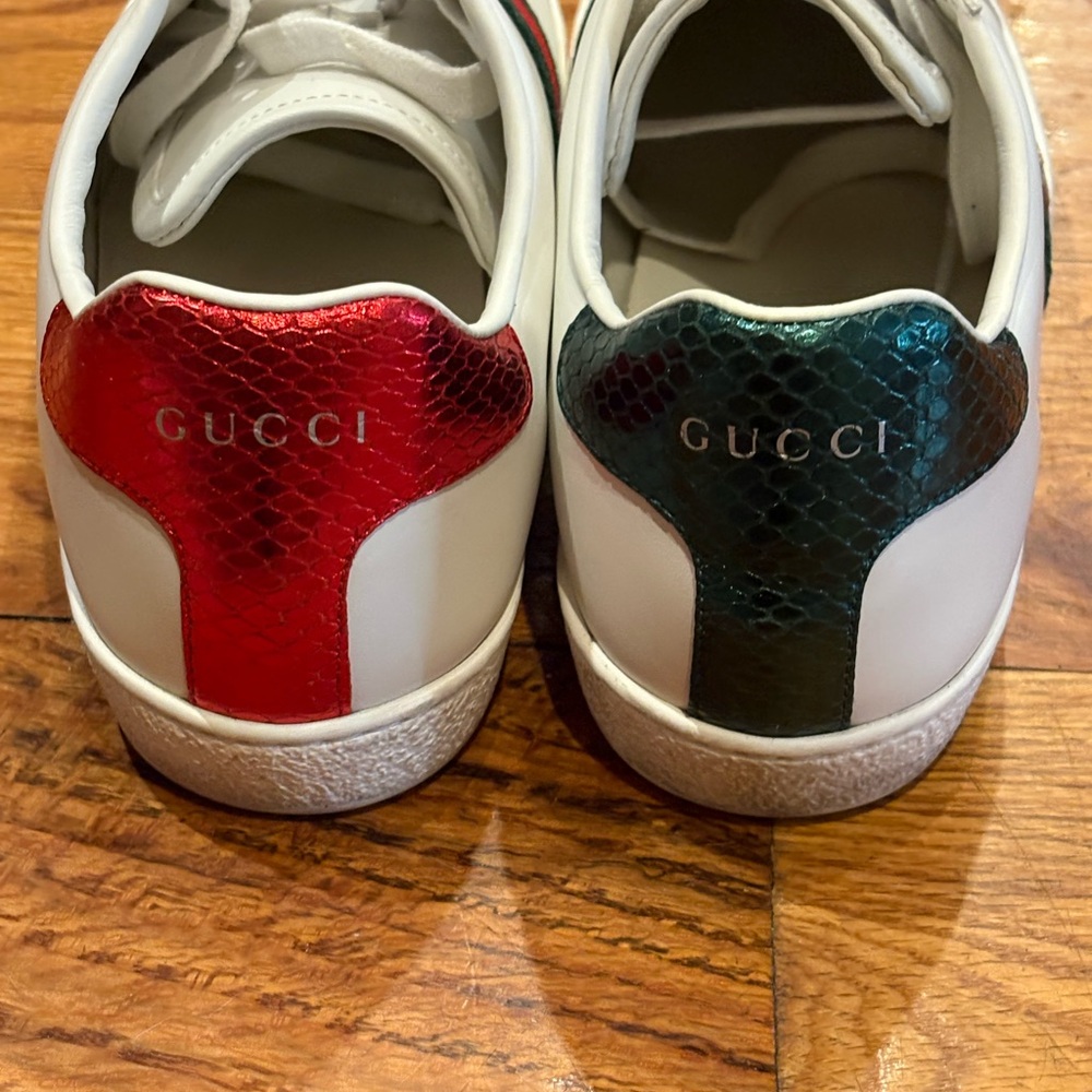 Gucci White Sneakers with Red and Black Stripes